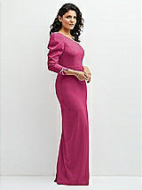 Side View Thumbnail - Tea Rose 3/4 Puff Sleeve One-shoulder Maxi Dress with Rhinestone Bow Detail