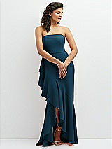 Front View Thumbnail - Atlantic Blue Strapless Crepe Maxi Dress with Ruffle Edge Bias Wrap Skirt