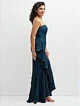 Side View Thumbnail - Atlantic Blue Strapless Crepe Maxi Dress with Ruffle Edge Bias Wrap Skirt