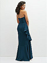 Rear View Thumbnail - Atlantic Blue Strapless Crepe Maxi Dress with Ruffle Edge Bias Wrap Skirt