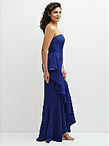 Side View Thumbnail - Cobalt Blue Strapless Crepe Maxi Dress with Ruffle Edge Bias Wrap Skirt