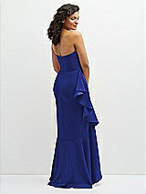 Rear View Thumbnail - Cobalt Blue Strapless Crepe Maxi Dress with Ruffle Edge Bias Wrap Skirt