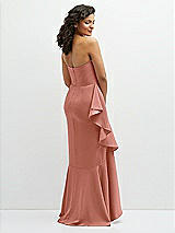 Rear View Thumbnail - Desert Rose Strapless Crepe Maxi Dress with Ruffle Edge Bias Wrap Skirt