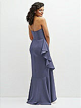 Rear View Thumbnail - French Blue Strapless Crepe Maxi Dress with Ruffle Edge Bias Wrap Skirt