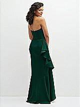 Rear View Thumbnail - Hunter Green Strapless Crepe Maxi Dress with Ruffle Edge Bias Wrap Skirt