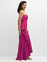 Side View Thumbnail - Think Pink Strapless Crepe Maxi Dress with Ruffle Edge Bias Wrap Skirt