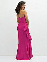 Rear View Thumbnail - Think Pink Strapless Crepe Maxi Dress with Ruffle Edge Bias Wrap Skirt
