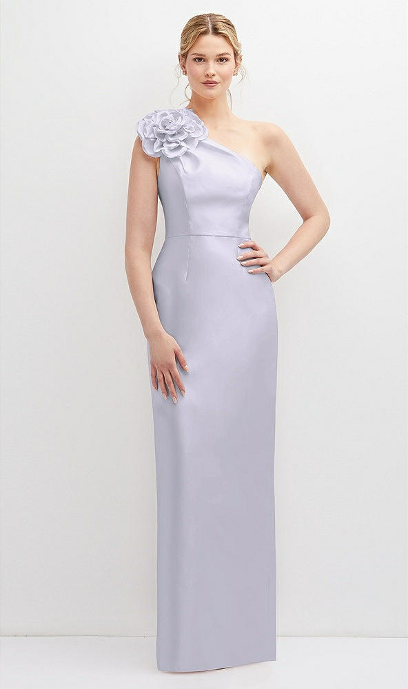 Front View - Silver Dove Oversized Flower One-Shoulder Satin Column Dress