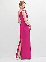 Rear View Thumbnail - Think Pink Oversized Flower One-Shoulder Satin Column Dress