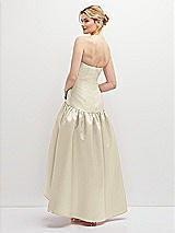 Rear View Thumbnail - Champagne Strapless Fitted Satin High Low Dress with Shirred Ballgown Skirt