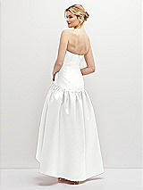 Rear View Thumbnail - White Strapless Fitted Satin High Low Dress with Shirred Ballgown Skirt