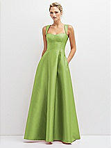Front View Thumbnail - Mojito Lace-Up Back Bustier Satin Dress with Full Skirt and Pockets
