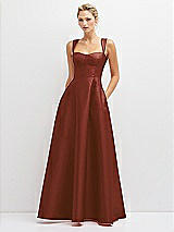 Front View Thumbnail - Auburn Moon Lace-Up Back Bustier Satin Dress with Full Skirt and Pockets