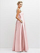 Side View Thumbnail - Ballet Pink Lace-Up Back Bustier Satin Dress with Full Skirt and Pockets