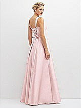 Rear View Thumbnail - Ballet Pink Lace-Up Back Bustier Satin Dress with Full Skirt and Pockets