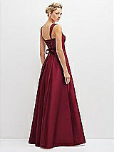 Rear View Thumbnail - Burgundy Lace-Up Back Bustier Satin Dress with Full Skirt and Pockets