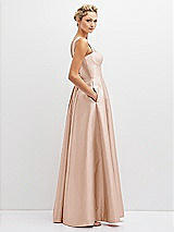 Side View Thumbnail - Cameo Lace-Up Back Bustier Satin Dress with Full Skirt and Pockets