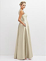 Side View Thumbnail - Champagne Lace-Up Back Bustier Satin Dress with Full Skirt and Pockets
