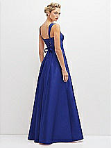 Rear View Thumbnail - Cobalt Blue Lace-Up Back Bustier Satin Dress with Full Skirt and Pockets