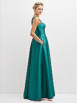 Side View Thumbnail - Jade Lace-Up Back Bustier Satin Dress with Full Skirt and Pockets