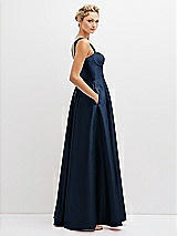 Side View Thumbnail - Midnight Navy Lace-Up Back Bustier Satin Dress with Full Skirt and Pockets