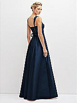 Rear View Thumbnail - Midnight Navy Lace-Up Back Bustier Satin Dress with Full Skirt and Pockets