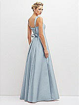 Rear View Thumbnail - Mist Lace-Up Back Bustier Satin Dress with Full Skirt and Pockets