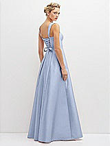 Rear View Thumbnail - Sky Blue Lace-Up Back Bustier Satin Dress with Full Skirt and Pockets