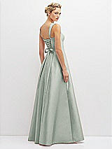 Rear View Thumbnail - Willow Green Lace-Up Back Bustier Satin Dress with Full Skirt and Pockets
