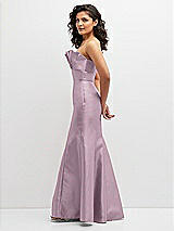 Side View Thumbnail - Suede Rose Strapless Satin Fit and Flare Dress with Crumb-Catcher Bodice