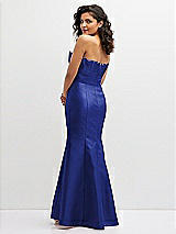 Rear View Thumbnail - Cobalt Blue Strapless Satin Fit and Flare Dress with Crumb-Catcher Bodice