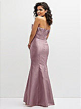 Rear View Thumbnail - Dusty Rose Strapless Satin Fit and Flare Dress with Crumb-Catcher Bodice