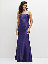 Front View Thumbnail - Grape Strapless Satin Fit and Flare Dress with Crumb-Catcher Bodice