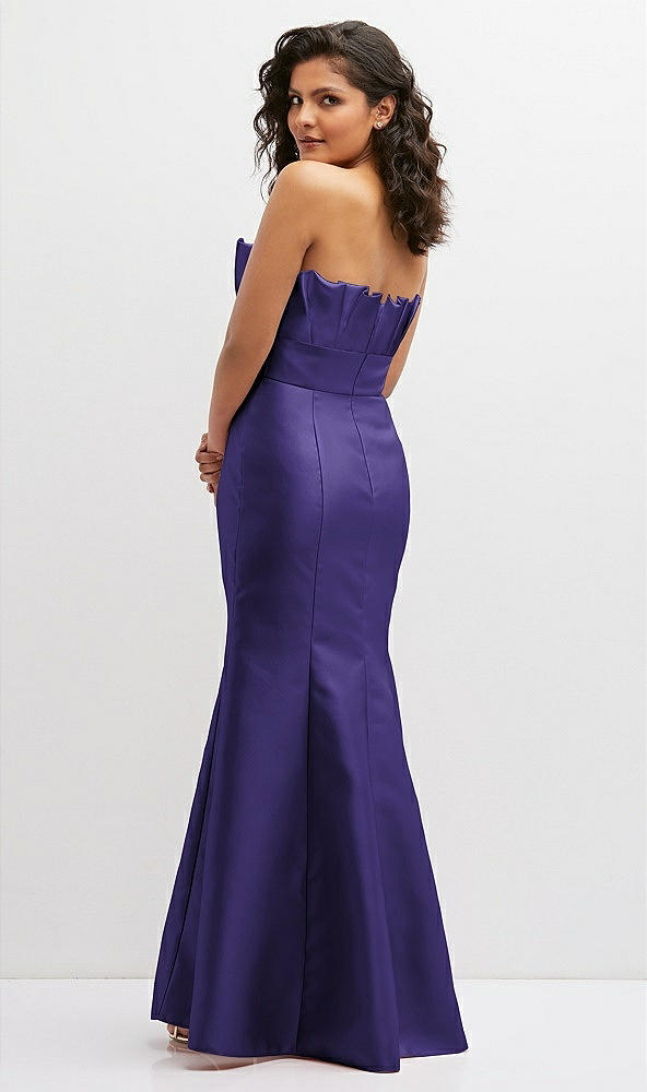 Back View - Grape Strapless Satin Fit and Flare Dress with Crumb-Catcher Bodice