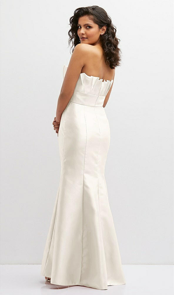 Back View - Ivory Strapless Satin Fit and Flare Dress with Crumb-Catcher Bodice