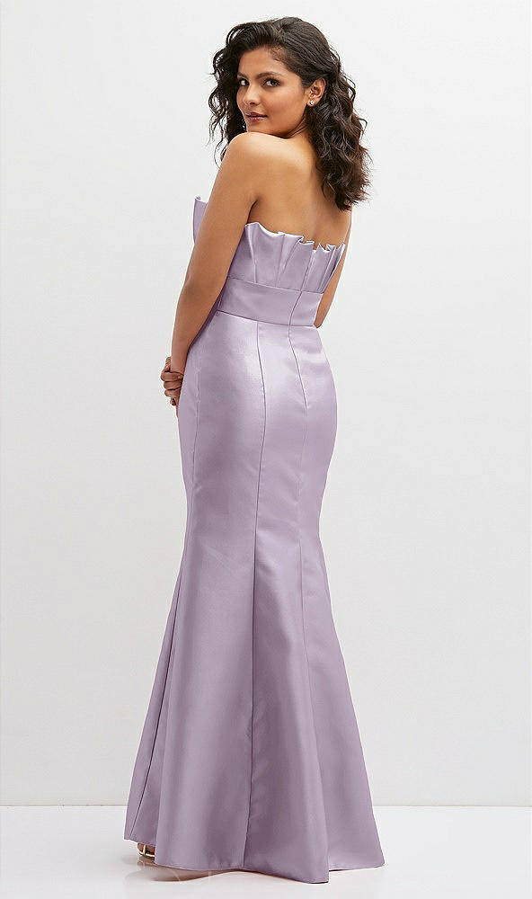 Back View - Lilac Haze Strapless Satin Fit and Flare Dress with Crumb-Catcher Bodice