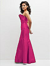 Side View Thumbnail - Think Pink Strapless Satin Fit and Flare Dress with Crumb-Catcher Bodice