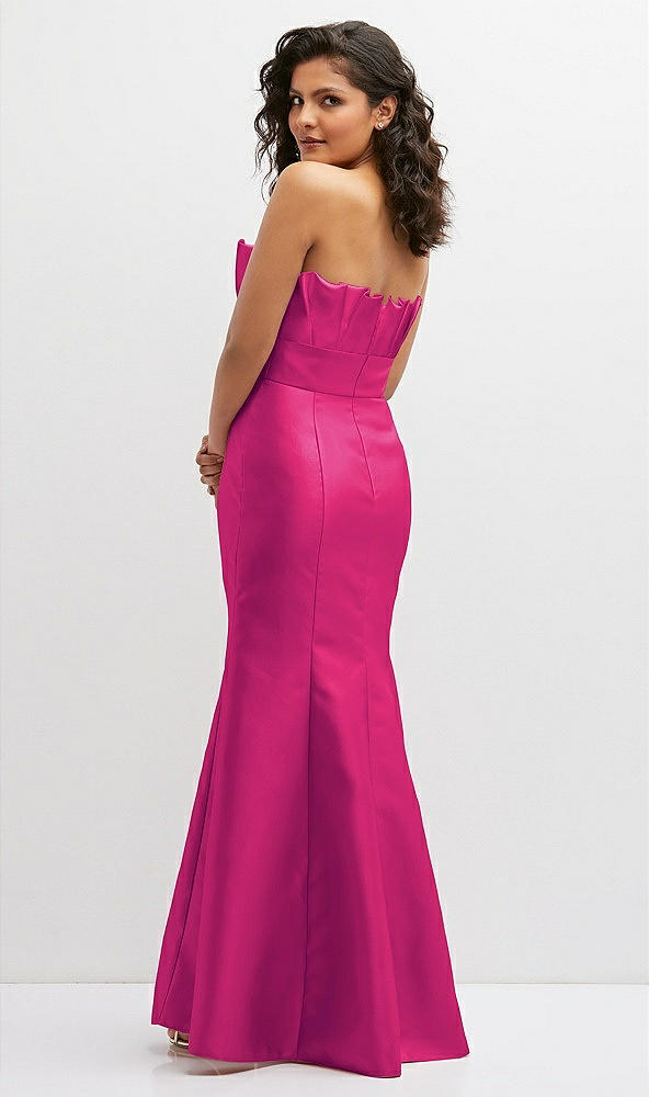 Back View - Think Pink Strapless Satin Fit and Flare Dress with Crumb-Catcher Bodice