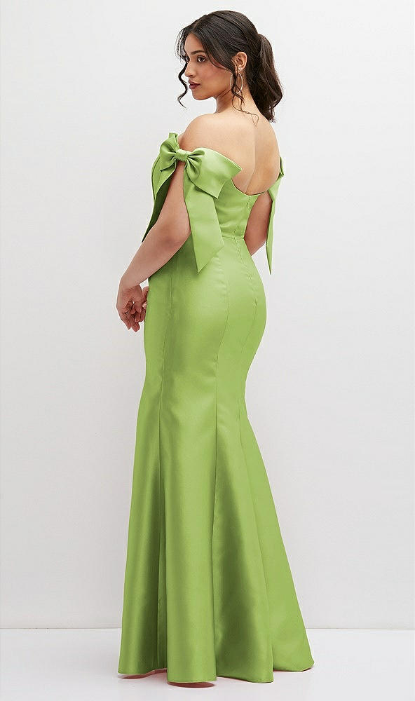 Back View - Mojito Off-the-Shoulder Bow Satin Corset Dress with Fit and Flare Skirt