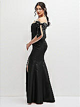Side View Thumbnail - Black Off-the-Shoulder Bow Satin Corset Dress with Fit and Flare Skirt