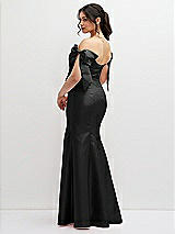 Rear View Thumbnail - Black Off-the-Shoulder Bow Satin Corset Dress with Fit and Flare Skirt