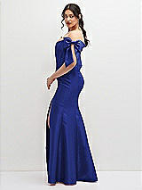 Side View Thumbnail - Cobalt Blue Off-the-Shoulder Bow Satin Corset Dress with Fit and Flare Skirt