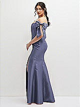 Side View Thumbnail - French Blue Off-the-Shoulder Bow Satin Corset Dress with Fit and Flare Skirt