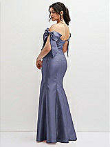 Rear View Thumbnail - French Blue Off-the-Shoulder Bow Satin Corset Dress with Fit and Flare Skirt