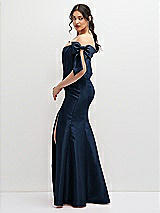 Side View Thumbnail - Midnight Navy Off-the-Shoulder Bow Satin Corset Dress with Fit and Flare Skirt