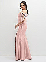 Side View Thumbnail - Rose - PANTONE Rose Quartz Off-the-Shoulder Bow Satin Corset Dress with Fit and Flare Skirt