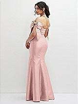 Rear View Thumbnail - Rose - PANTONE Rose Quartz Off-the-Shoulder Bow Satin Corset Dress with Fit and Flare Skirt