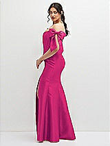 Side View Thumbnail - Think Pink Off-the-Shoulder Bow Satin Corset Dress with Fit and Flare Skirt