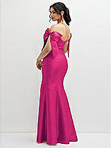 Rear View Thumbnail - Think Pink Off-the-Shoulder Bow Satin Corset Dress with Fit and Flare Skirt