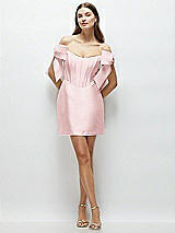 Front View Thumbnail - Ballet Pink Satin Off-the-Shoulder Bow Corset Fit and Flare Mini Dress